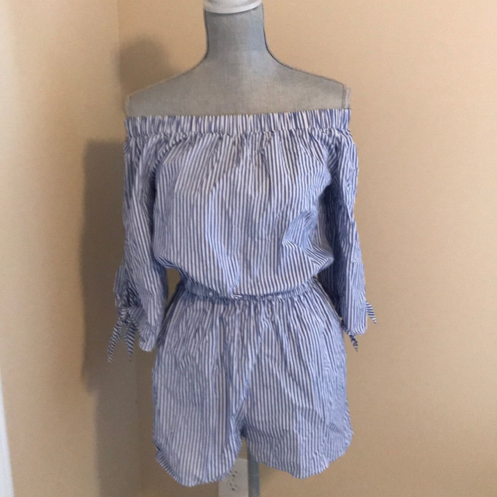 Aqua striped romper Small
